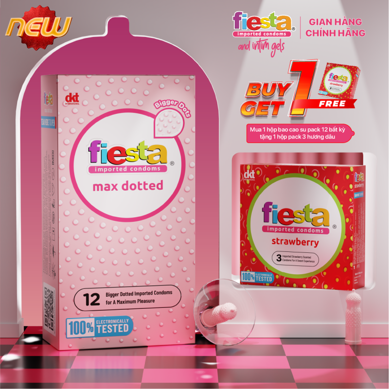 BUY 1 GET 1 - Mua 1 Bao cao su Fiesta Pack 12 tặng 1 bao cao su Fiesta hương Dâu pack 3