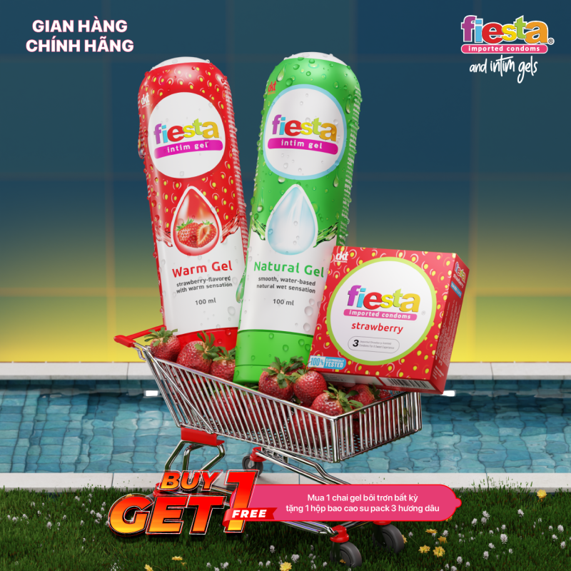 BUY 1 GET 1 - Mua 1 Fiesta Gel Bôi Trơn bất kỳ Tặng 1 Bao Cao Su Fiesta Hương Dâu pack 3